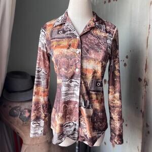 Vintage 90s Bebe France Velour Top | Cyber Grunge Club Shirt | XS–S